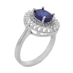 انگشتر یاقوت کبود الماس تراش نقره زنانه طرح هنگامه