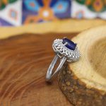 انگشتر یاقوت کبود الماس تراش نقره زنانه طرح هنگامه - Image 3