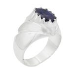 انگشتر یاقوت کبود الماس تراش نقره مردانه دست ساز طرح ساجد