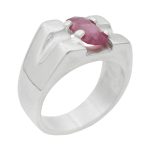 انگشتر یاقوت سرخ الماس تراش نقره مردانه دست ساز طرح طلوع