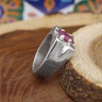 انگشتر یاقوت سرخ الماس تراش نقره مردانه دست ساز طرح طلوع - Image 2