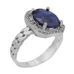 انگشتر یاقوت کبود الماس تراش نقره زنانه طرح سونیا