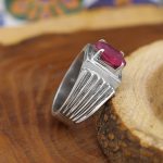 انگشتر یاقوت سرخ الماس تراش نقره مردانه دست ساز طرح حشمت - Image 2