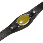 دستبند نقره چرم طبیعی مشکی طرح انتظار با نگین عقیق شرف الشمس + حکاکی - Image 3