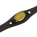 دستبند نقره چرم طبیعی مشکی طرح انتظار با نگین عقیق شرف الشمس + حکاکی