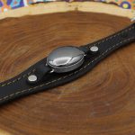 دستبند حدید نقره چرم طبیعی مشکی طرح سالار + حکاکی - Image 2