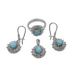 نیم ست فیروزه نیشابوری نقره زنانه طرح صبا