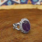 انگشتر آمیتیست الماس تراش نقره زنانه طرح نغمه - Image 3