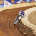 انگشتر آمیتیست الماس تراش نقره زنانه طرح عسل - Image 2