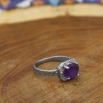 انگشتر آمیتیست الماس تراش نقره زنانه طرح عسل - Image 3