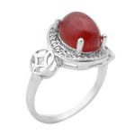 انگشتر عقیق سرخ نقره زنانه طرح پرتو