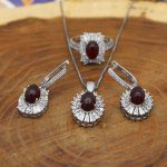 نیم ست عقیق سرخ نقره زنانه طرح انار - Image 2