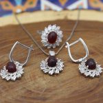 نیم ست عقیق سرخ نقره زنانه طرح ترلان - Image 2