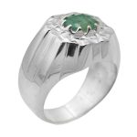 انگشتر زمرد الماس تراش نقره مردانه دست ساز طرح جهان