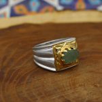 انگشتر زمرد الماس تراش نقره مردانه دست ساز طرح میعاد - Image 2