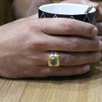 انگشتر زمرد الماس تراش نقره مردانه دست ساز طرح میعاد - Image 5