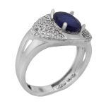 انگشتر یاقوت کبود الماس تراش نقره زنانه طرح بالجا