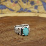 انگشتر فیروزه نیشابوری نقره مردانه طرح عتیق - Image 3