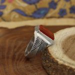 انگشتر عقیق سرخ نقره دست ساز مردانه و زنانه طرح مقتدی + حرز امام جواد (ع) - Image 3