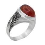 انگشتر عقیق سرخ نقره دست ساز مردانه طرح مصدق + حرز امام جواد (ع)