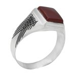 انگشتر عقیق سرخ نقره دست ساز مردانه طرح مفتح + حرز امام جواد (ع)