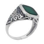 انگشتر عقیق سبز نقره مردانه طرح وزیر