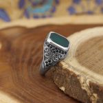 انگشتر عقیق سبز نقره مردانه طرح وزیر - Image 2