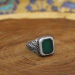 انگشتر عقیق سبز نقره مردانه طرح وزیر - Image 3