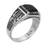 انگشتر عقیق مشکی نقره مردانه طرح فراز