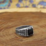 انگشتر عقیق مشکی نقره مردانه طرح فراز - Image 2