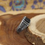 انگشتر عقیق مشکی نقره مردانه طرح فراز - Image 3