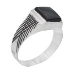 انگشتر عقیق مشکی نقره دست ساز مردانه طرح فرید + حرز امام جواد (ع)