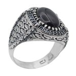 انگشتر عقیق مشکی نقره مردانه طرح طلوع