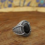 انگشتر عقیق مشکی نقره مردانه طرح طلوع - Image 2