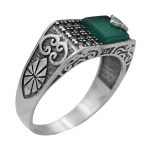 انگشتر عقیق سبز نقره مردانه طرح جاهد