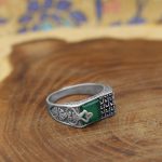 انگشتر عقیق سبز نقره مردانه طرح جاهد - Image 3