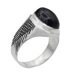 انگشتر عقیق مشکی نقره دست ساز مردانه طرح اصلان + حرز امام جواد (ع)