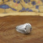 انگشتر عقیق شجر نقره مردانه دست ساز طرح ماه - Image 3