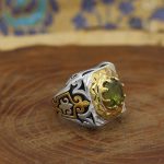 انگشتر زبرجد الماس تراش نقره مردانه دست ساز طرح باربد - Image 2