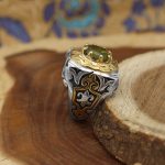 انگشتر زبرجد الماس تراش نقره مردانه دست ساز طرح باربد - Image 3