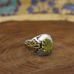 انگشتر زبرجد الماس تراش نقره مردانه طرح دریا - Image 3