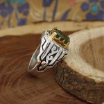 انگشتر زبرجد الماس تراش نقره مردانه دست ساز طرح آرشام - Image 2