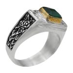 انگشتر زمرد الماس تراش نقره مردانه دست ساز طرح کامیاب