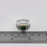 انگشتر زمرد الماس تراش نقره مردانه دست ساز طرح کامیاب - Image 4