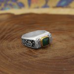 انگشتر زمرد الماس تراش نقره مردانه دست ساز طرح کامیاب - Image 2