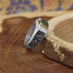 انگشتر زمرد الماس تراش نقره مردانه دست ساز طرح کامیاب - Image 3