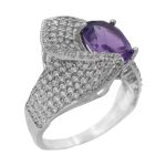 انگشتر آمیتیست الماس تراش نقره زنانه طرح روح انگیز