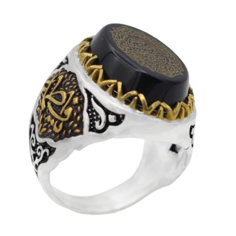 انگشتر عقیق مشکی نقره مردانه طرح یا فاطمه (س) + حرز امام جواد (ع) + آیت الکرسی