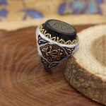 انگشتر عقیق مشکی نقره مردانه طرح یا فاطمه (س) + حرز امام جواد (ع) + آیت الکرسی - Image 2