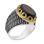 انگشتر عقیق مشکی نقره مردانه طرح مالک + حرز امام جواد (ع) + آیت الکرسی